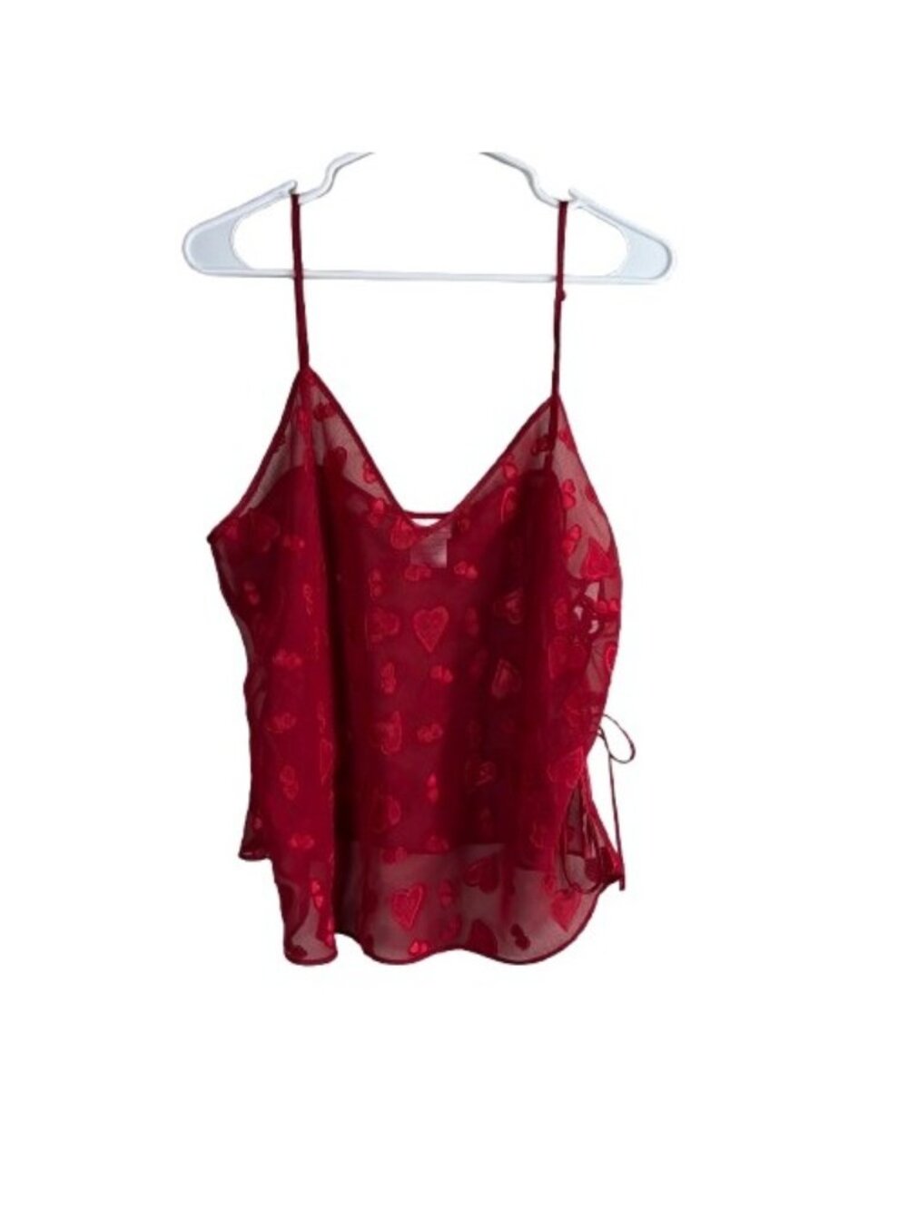 VTG Secret Treasures Sheer Heart Embossed Lace-up Cami Sz 2X Romantic Coquette